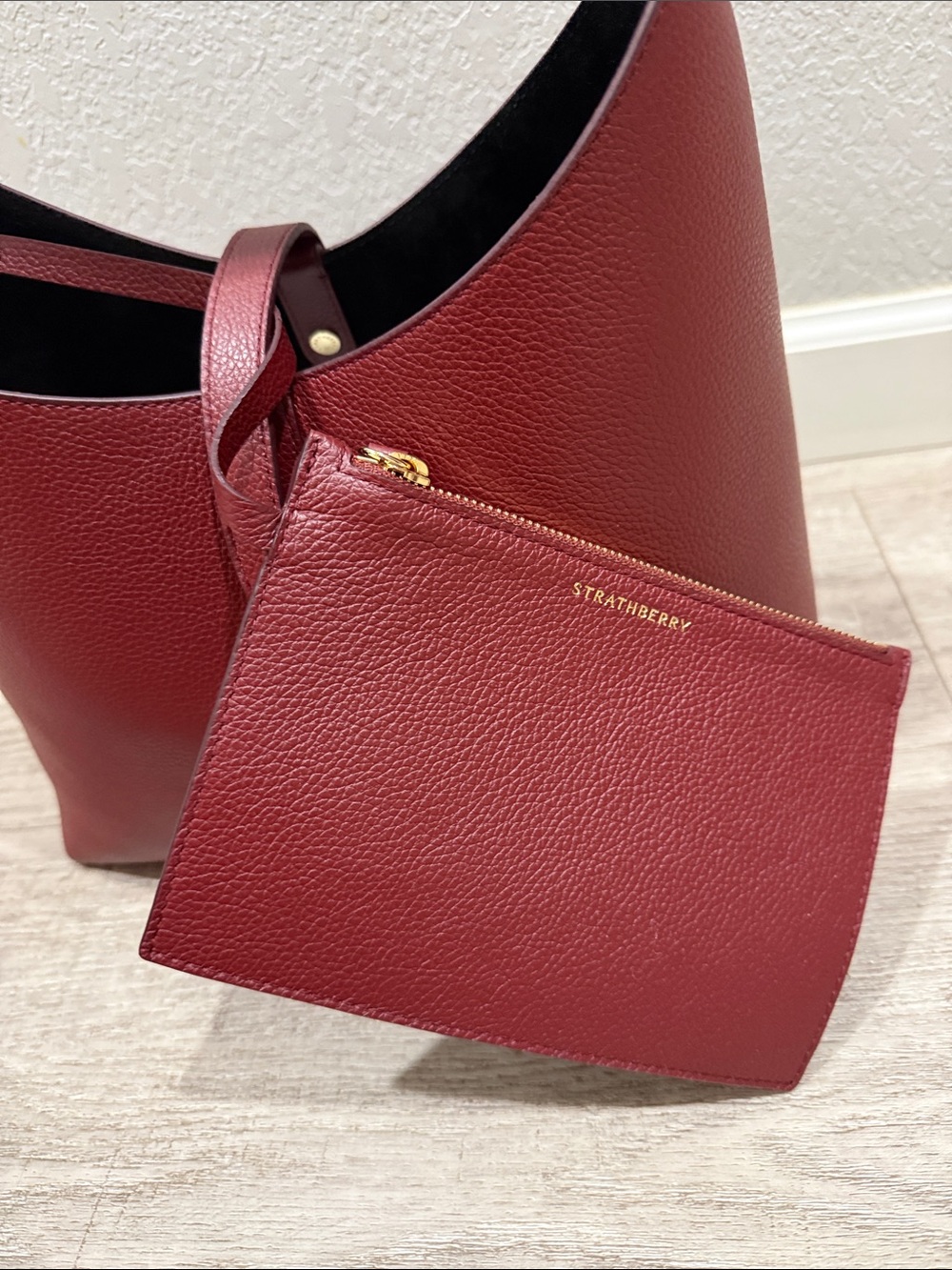 Strathberry Burgundy Red Pebbled Leather Hobo with Matching Pouch Authentic!!